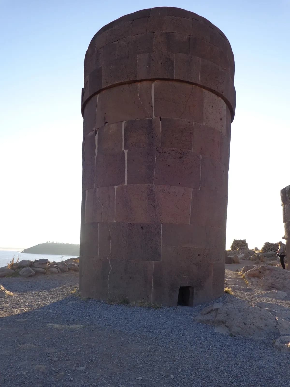 Chullpa, a stone funerary tower at Sillustani, beside Lake Umayo