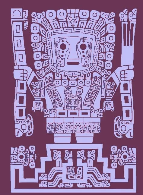 Tiwanaku Staff God rendered in violet tones
